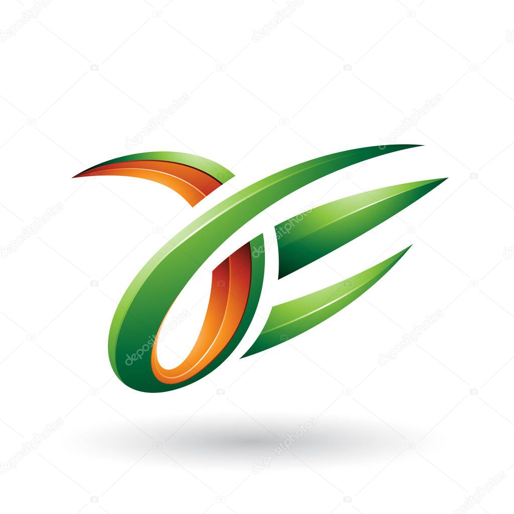 Illustration of Green and Orange 3d Claw Shaped Letter A and E isolated on a White Background
