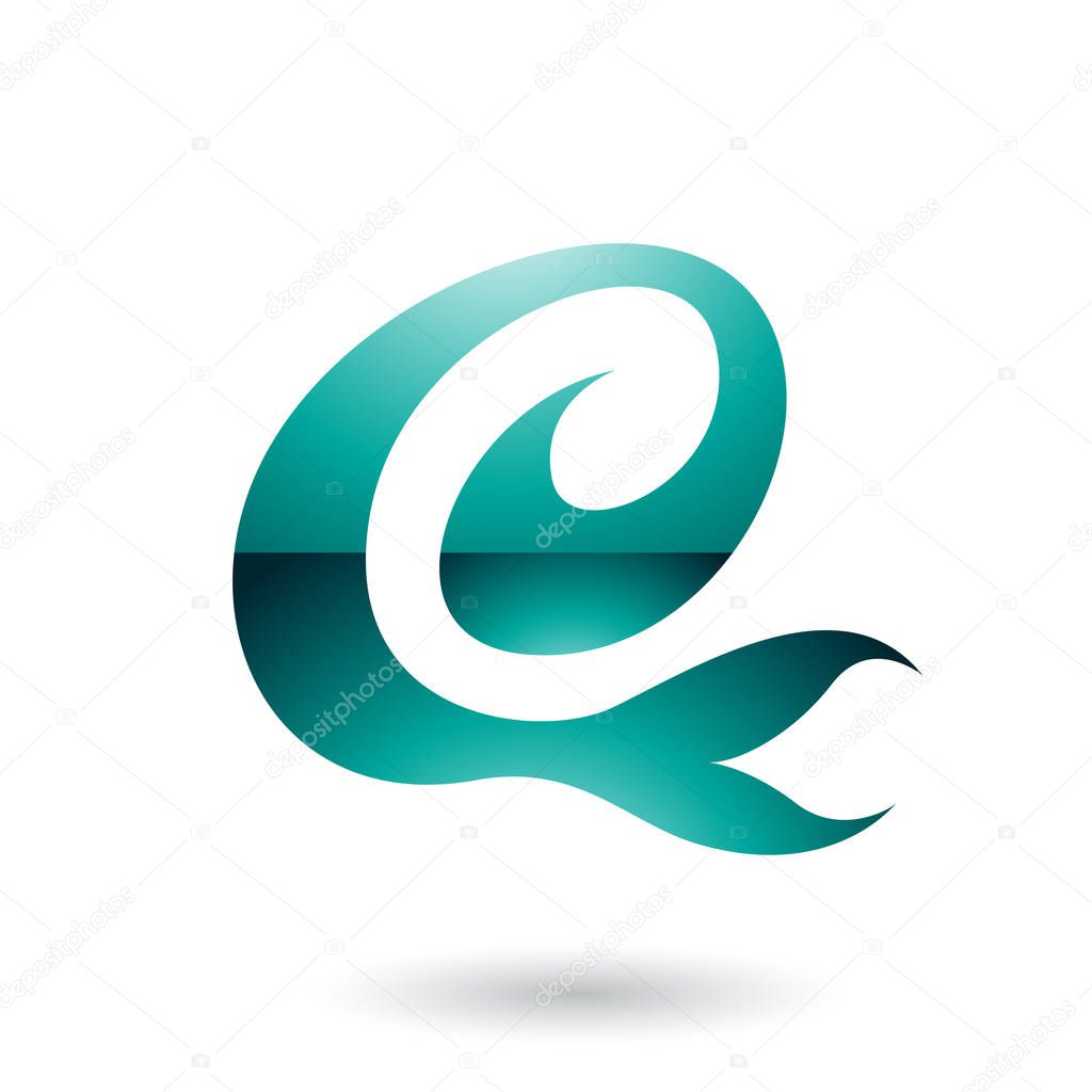 Illustration of Persian Green Glossy Curvy Fun Letter E isolated on a White Background