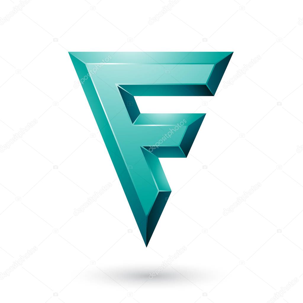 Illustration of Persian Green Glossy Geometrical Letter F isolated on a White Background