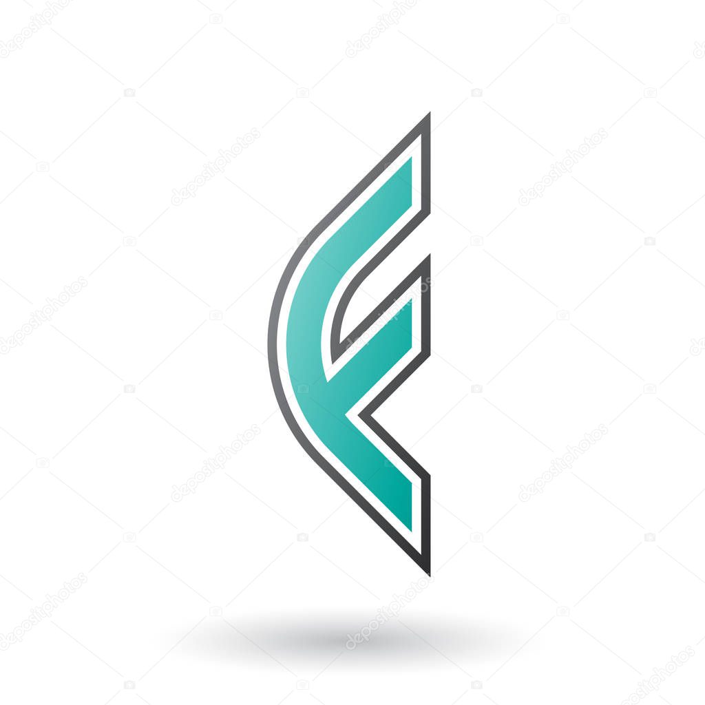 Illustration of a Persian Green Letter F Icon with Round Corners and Outer Stripes isolated on a White Background