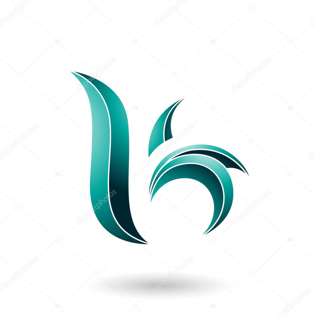 Illustration of Persian Green Striped Leaf Shaped Letter B or K isolated on a White Background