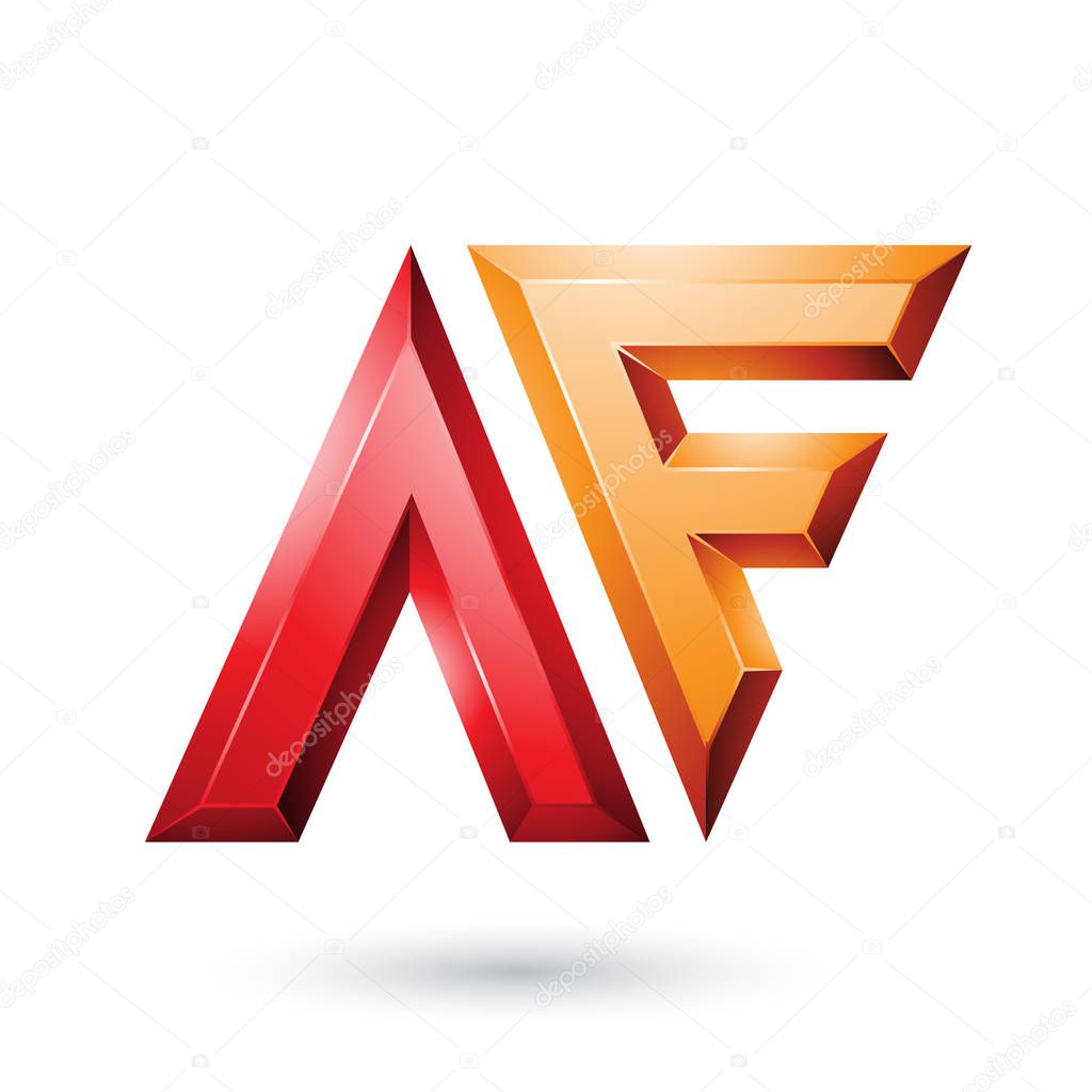 Illustration of Red and Orange Glossy Dual Letters of Letters A and F isolated on a White Background