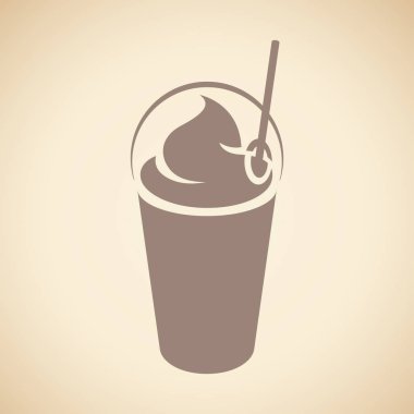 Bir Kapak ve Saman Simgesi ile Kahverengi Milkshake Bej Ba izole