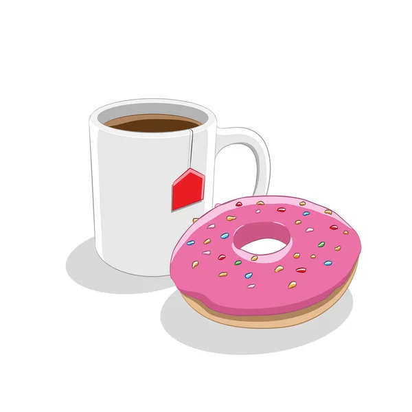 Erdbeerkrapfen und Kaffeebecher Frühstück Illustration — Stockfoto