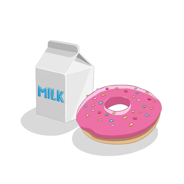 Erdbeerkrapfen und Milch Frühstück Illustration — Stockfoto