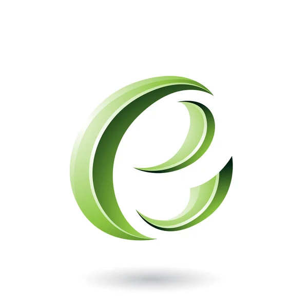 Zielony błyszczący kształt półksiężyca litera E ilustracja — Zdjęcie stockowe