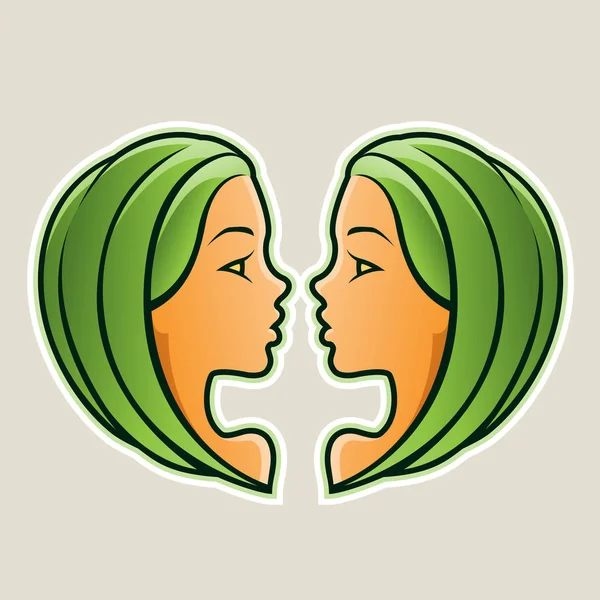 Green Gemini or Twins Icon Illustration — Stock Photo, Image