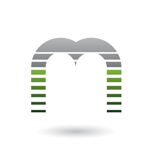 Икона "Черное и зеленое письмо М" с горизонтальными полосами иллюстраций — стоковое фото