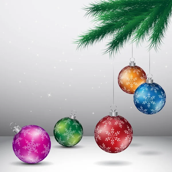 Sfondo grigio di Natale con lucide palline colorate Illustratio — Foto Stock