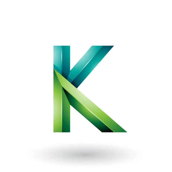 Licht en donkergroen glanzende 3D geometrische letter K illustratie — Stockfoto