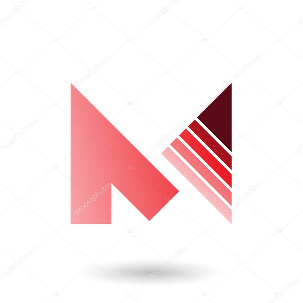 Illustration of Red Letter M with a Diagonally Striped Triangle isolated on a White Background