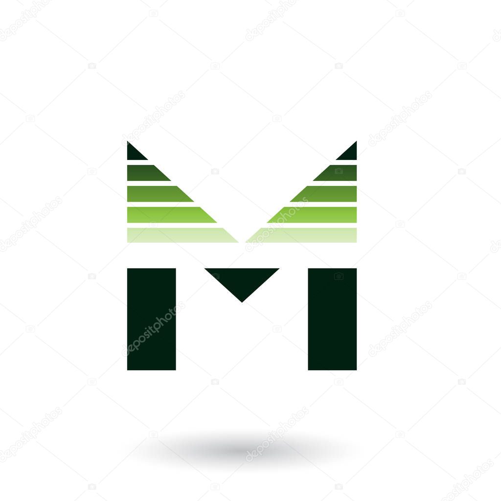 Illustration of Green Spiky Letter M with Horizontal Stripes isolated on a White Background