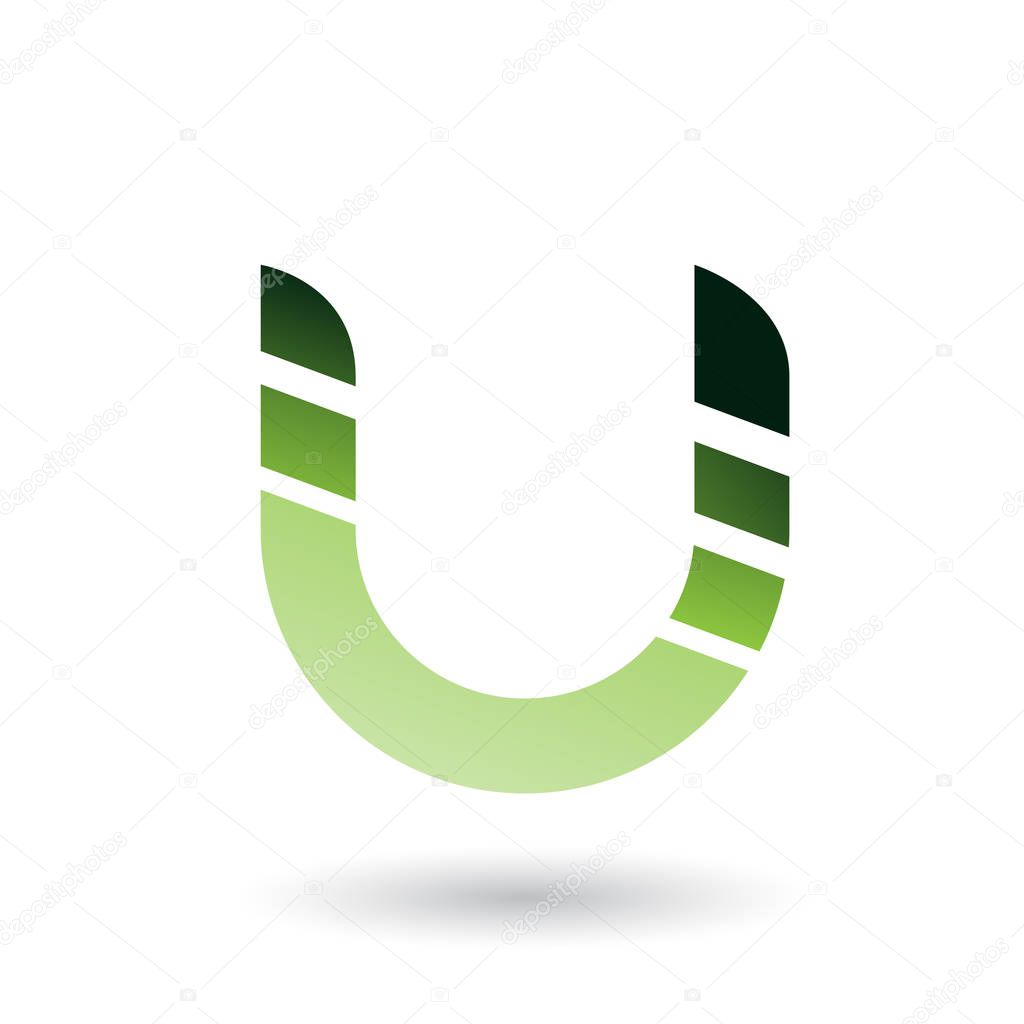 Illustration of Green Striped Bold Icon for Letter U isolated on a White Background