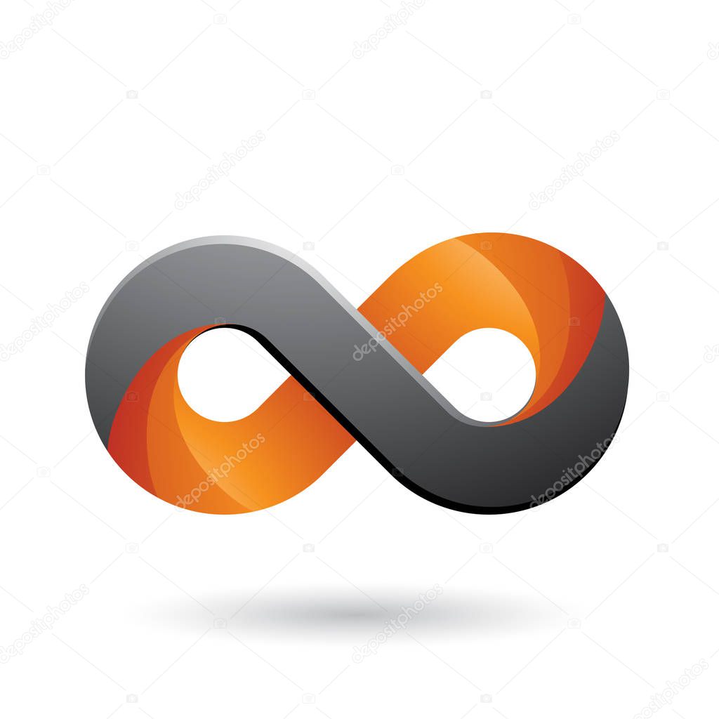 Illustration of Infinity Symbol with Orange and Grey Color Tints isolated on a White Background