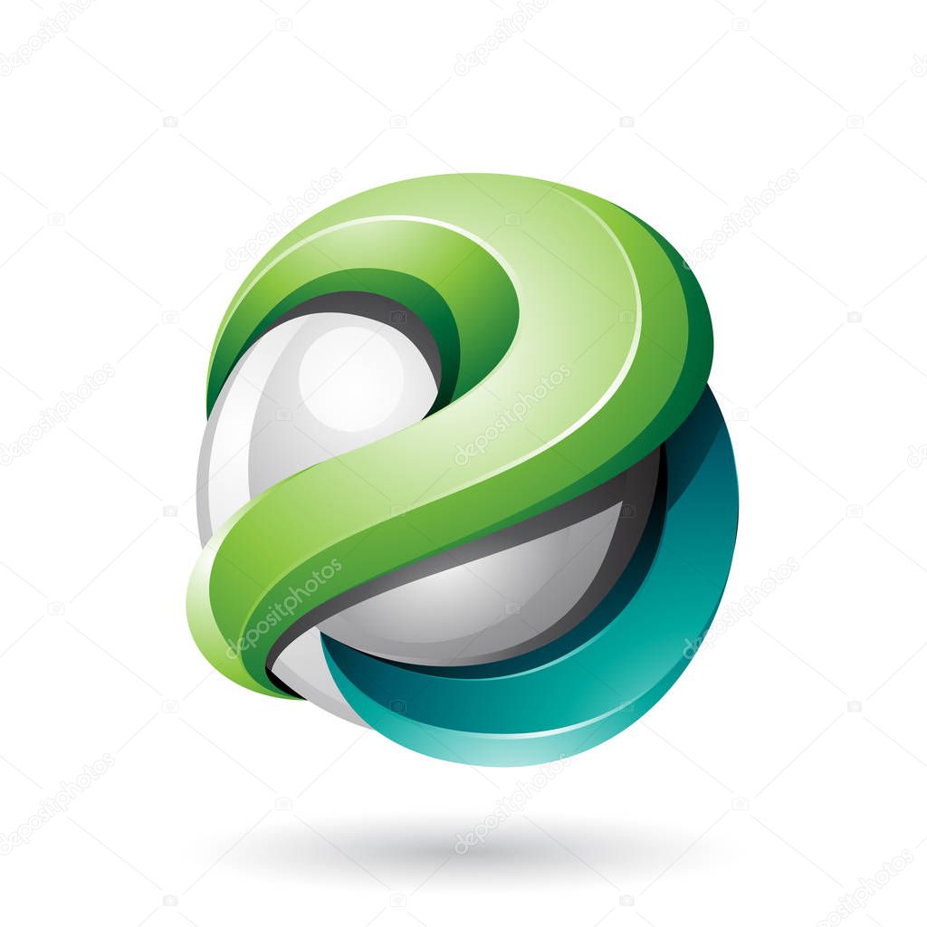 Illustration of Light and Dark Green Bold Metallic Glossy 3d Sphere isolated on a White Background