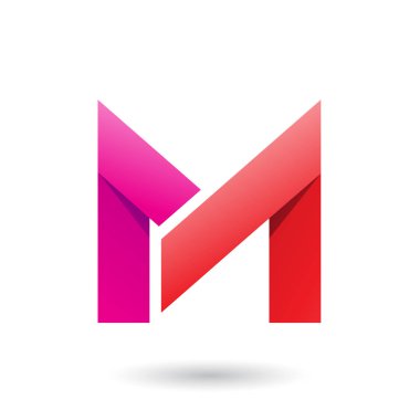 Macenta ve Kırmızı Katlanmış Kağıt Mektup M İllüstrasyon
