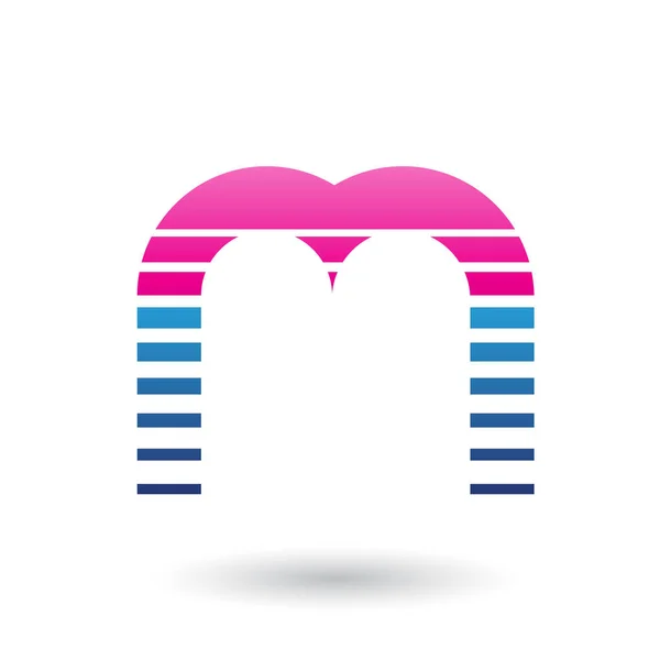 Magenta en blauwe letter M-pictogram met horizontale strepen illustrat — Stockfoto