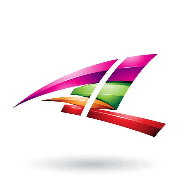 Magenta and Green Dynamic Glossy Flying Letter A and L Illustrat — Stock Photo, Image