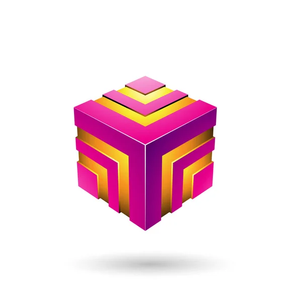 Magenta Bold Striped Cube Ilustración —  Fotos de Stock