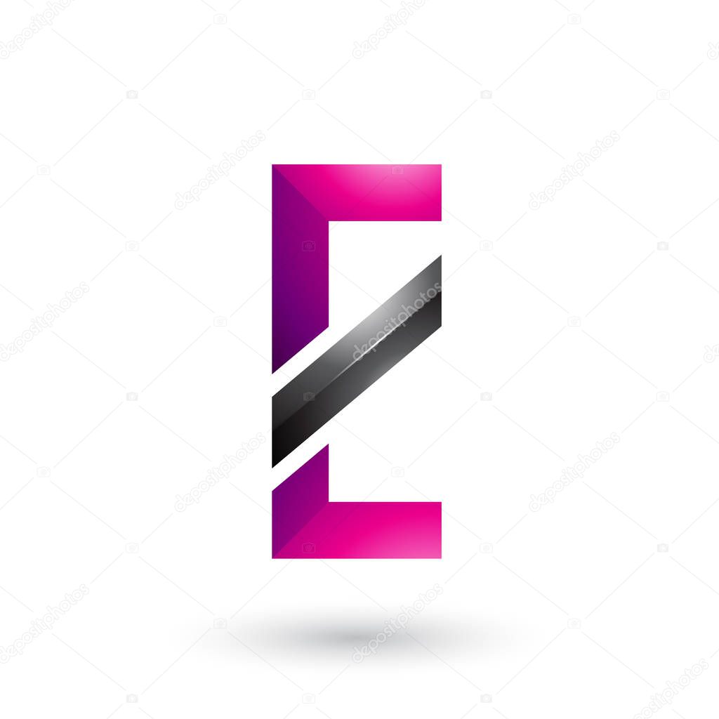 Illustration of Magenta and Black Letter E with a Diagonal Line isolated on a White Background