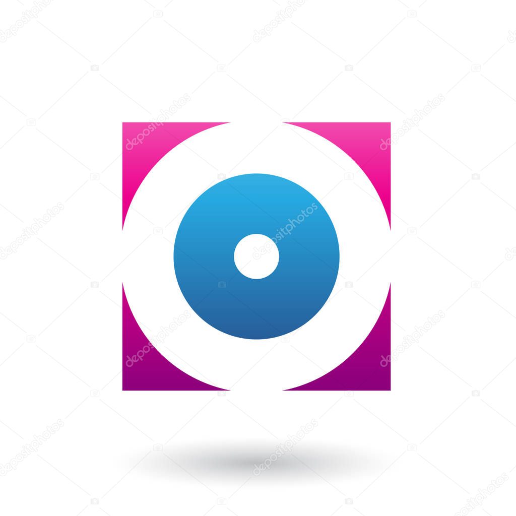 Illustration of Magenta and Blue Square Icon of a Thick Letter O isolated on a White Background