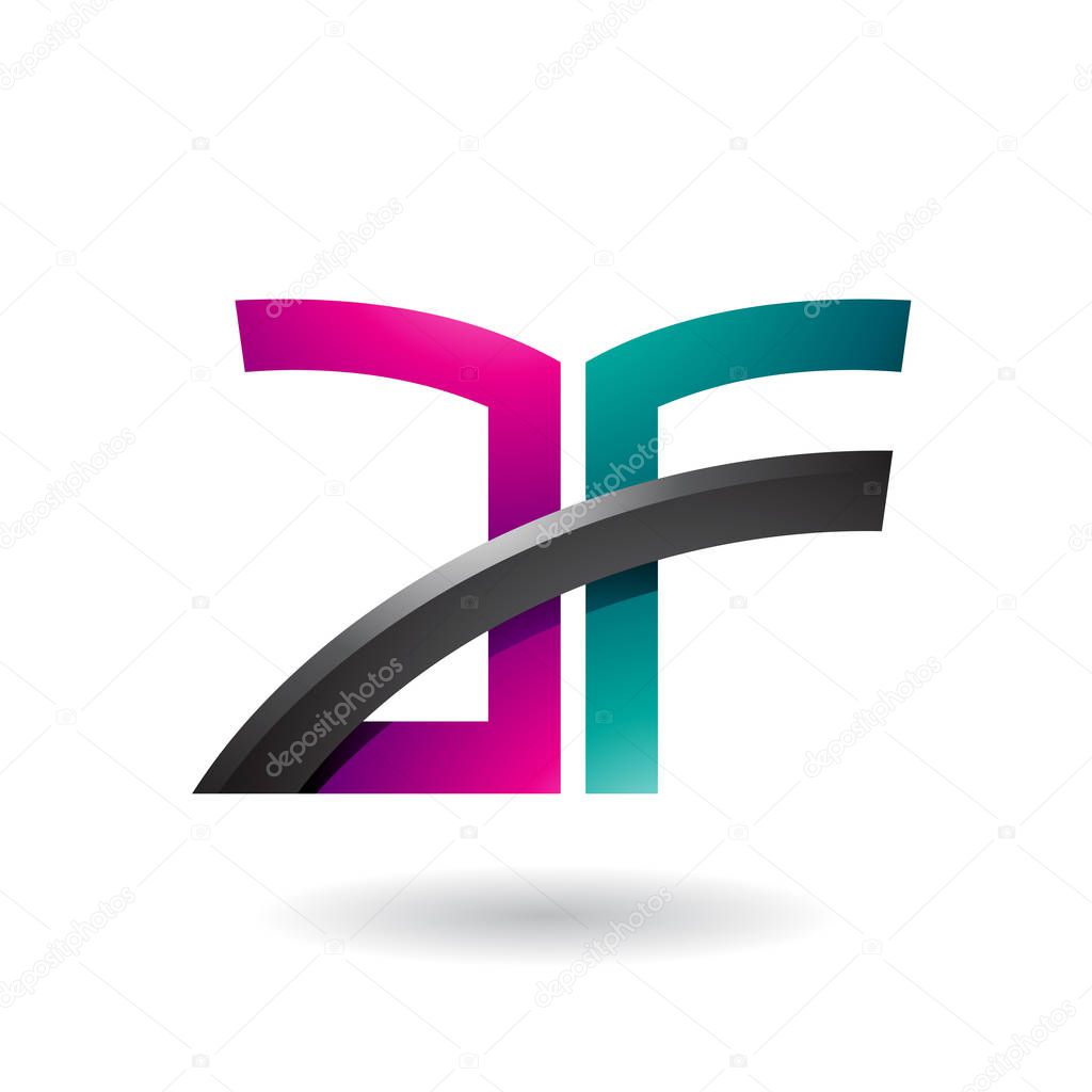 Illustration of Magenta and Green Dual Letter Icon of A and F isolated on a White Background