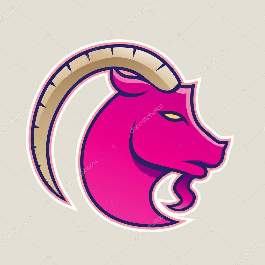 Illustration of Magenta Goat with a Long Horn Icon isolated on a White Background