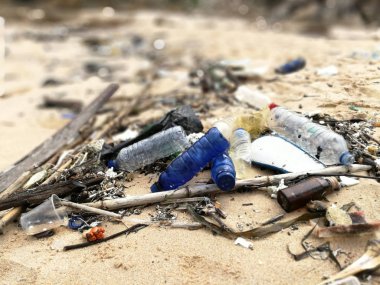 Kirliliğini ve çöplükte sahilde, plastik atık deniz