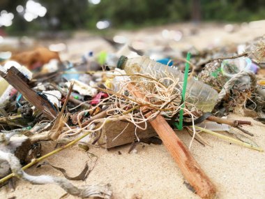 Kirliliğini ve çöplükte sahilde, plastik atık deniz