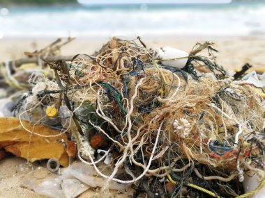 Kirliliğini ve çöplükte sahilde, plastik atık deniz