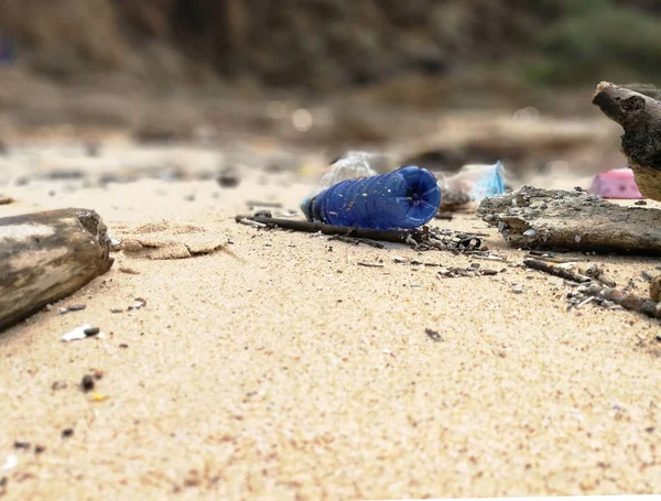 Poluições Garbages Praia Resíduos Plástico Mar — Fotografia de Stock