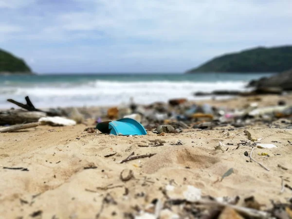 Poluições Garbages Praia Resíduos Plástico Mar — Fotografia de Stock