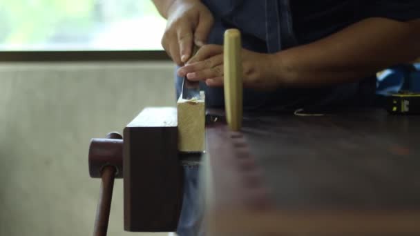 Bancada Uma Mesa Usada Por Marceneiros Para Segurar Peças Trabalho — Vídeo de Stock