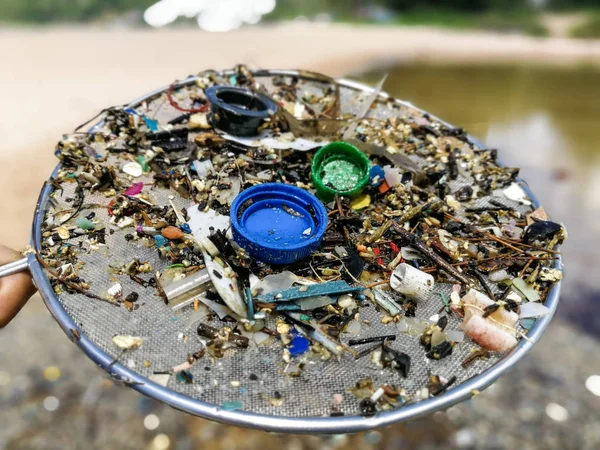 Mikroplast Mycket Små Plastbitar Som Förorenar Miljön — Stockfoto