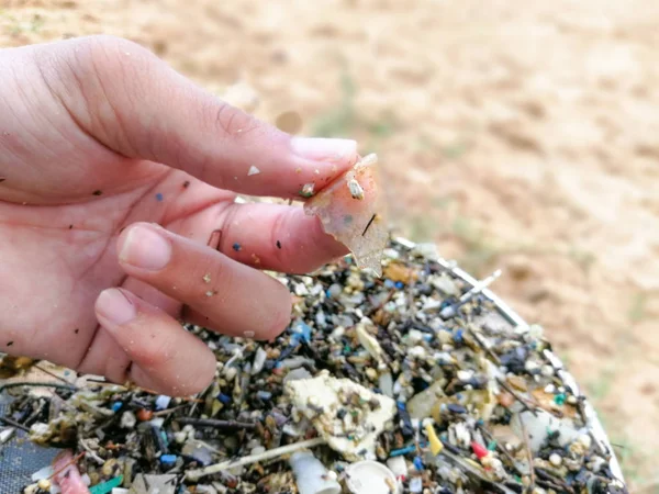 Mikroplast Mycket Små Plastbitar Som Förorenar Miljön — Stockfoto