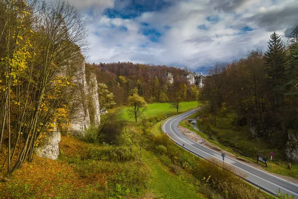 Autumn Landscape Road Rocks Poland — Stock Photo, Image