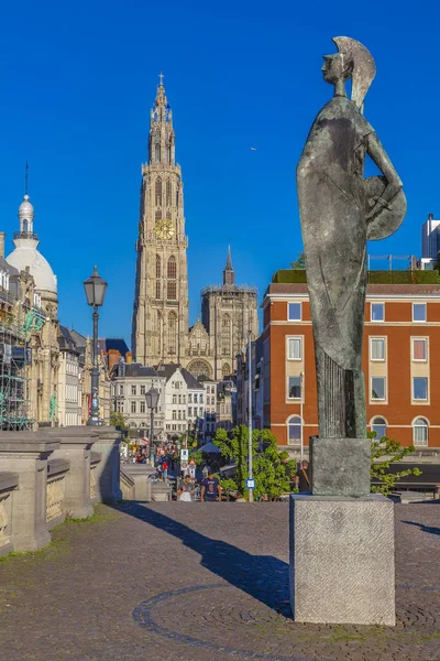 Antwerpen Belgien Maj 2018 Our Lady Cathedral Antwerpen Och Godin — Stockfoto