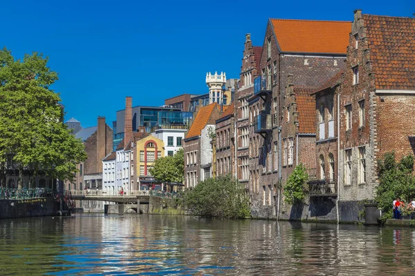 Gent Belgien Maj 2018 Banvallen Floden Leie Lys Med Gamla — Stockfoto