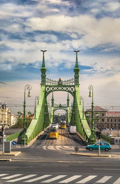 Pont Liberté Pont Traversant Danube Relie Buda Pest Dans Centre — Photo