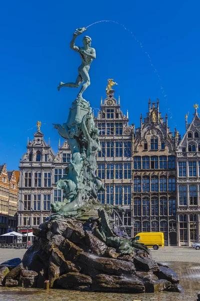 Památník Fontána Voják Brabo Hlavním Náměstí Antverpy Grote Markt Belgie — Stock fotografie
