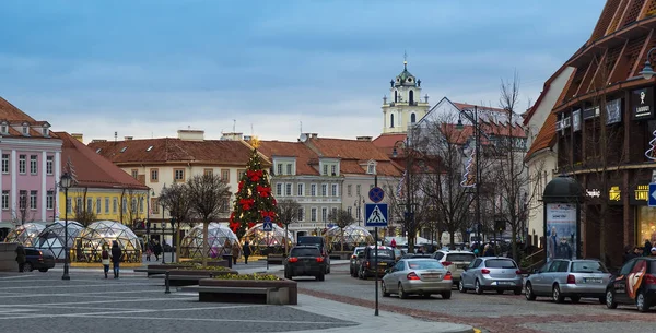 Vilnius Lituânia Janeiro 2018 Praça Câmara Municipal Com Uma Árvore — Fotografia de Stock