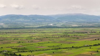 Alazani Vadisi - nehir vadisinde tarlalar ve üzüm bağları