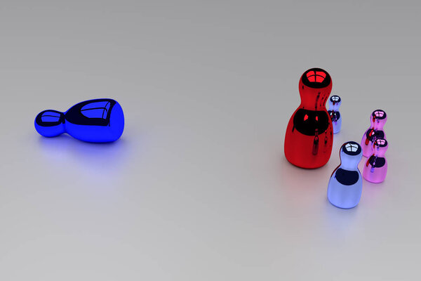 3D rendering of a little family of shiny figures standing on a white, glossy surface