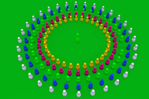 Darstellung Von Vielen Figuren Unterschiedlicher Farbe Kreisförmiger Anordnung — Stockfoto