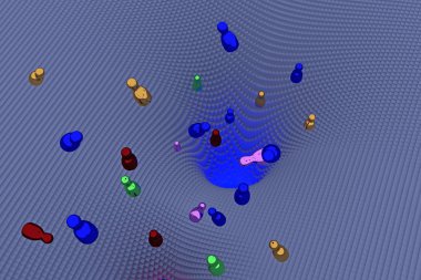 ücretsiz, parlak rakamlar (organları döndürme) küboidlerdeki kare bir kaide ile yüzlerce oluşan bir huni şeklindeki manzara üzerinde düşen 3d çizim