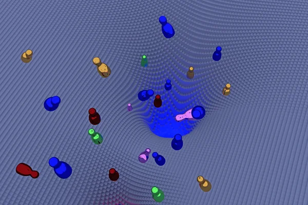 ücretsiz, parlak rakamlar (organları döndürme) küboidlerdeki kare bir kaide ile yüzlerce oluşan bir huni şeklindeki manzara üzerinde düşen 3d çizim