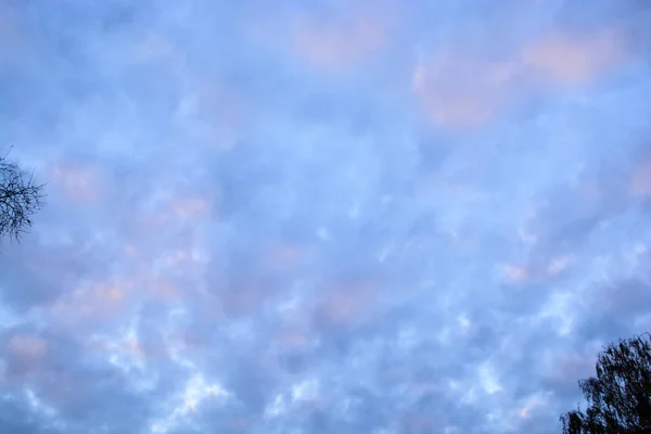 Nubes Blancas Rosadas Grises Cielo Otoñal Justo Antes Del Atardecer — Foto de Stock