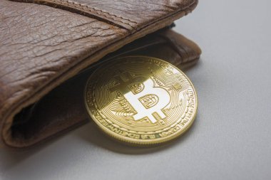Bitcoin altın madeni para yeni sanal para ve Doları arka plan. Cryptocurrency. İş ve ticaret kavramı. Yakın çekim vurdu