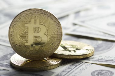 Bitcoin altın para. Kripto para birimi konsepti. Sanal para birimi arkaplanı.