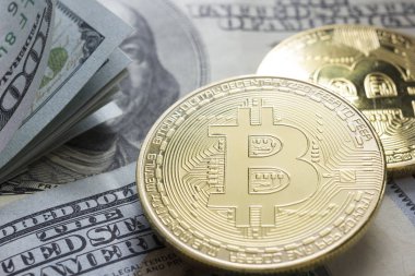 Bitcoin altın para. Kripto para birimi konsepti. Sanal para birimi arkaplanı.